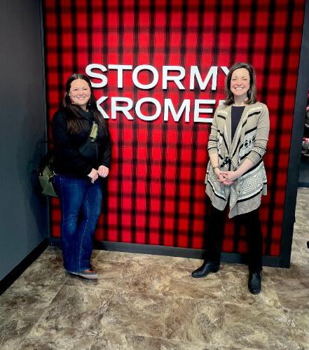 Jenny Van Sickle and Gina Thorsen at Stormy Kromer in Ironwood.