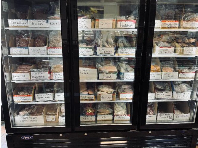 The selection of meats and seafood at Borderland Specialty Meats, Foods and Smokehouse.