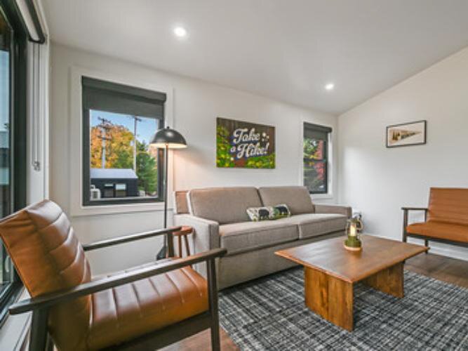 Historic photos of the ski resort can be found on the walls of the new cabins.