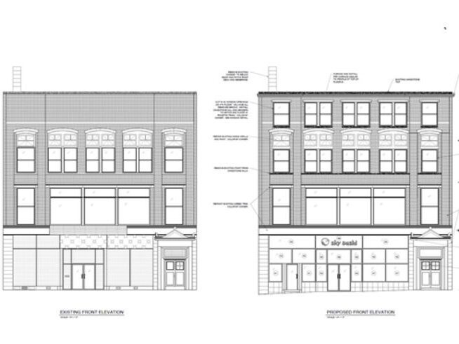 A rendering of the proposed renovation of the former furniture store in downtown Houghton.