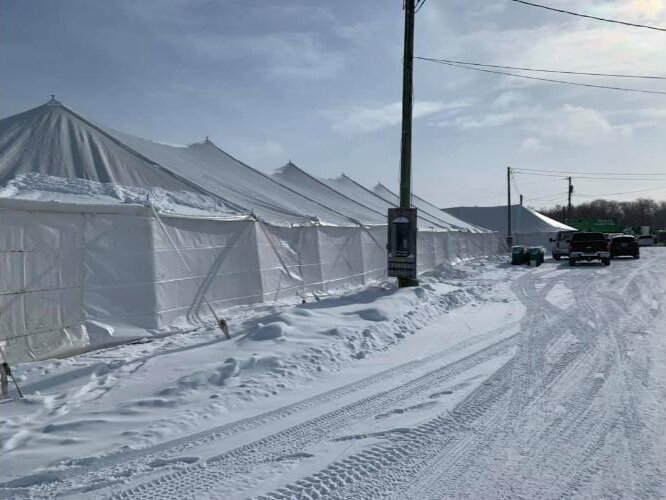 The tents that were used to warm fans at the annual race.