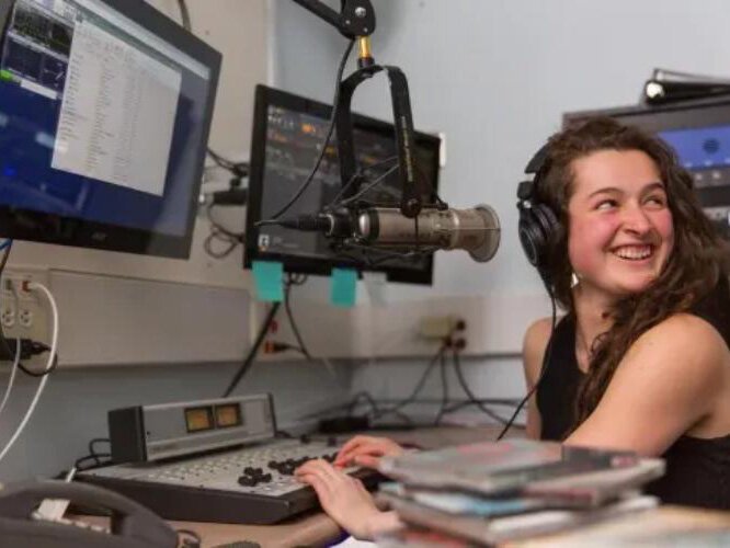 An intern at work at Northern Michigan University.