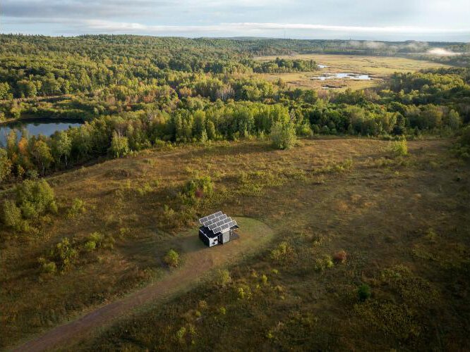 An aerial view of the EO Canopy on a remote site in Marquette County.