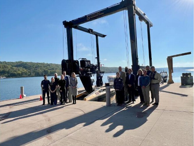 Autonomous Surface Vessel project partners representing academia, government, technology, and finance gathered Monday for the ASV launch.