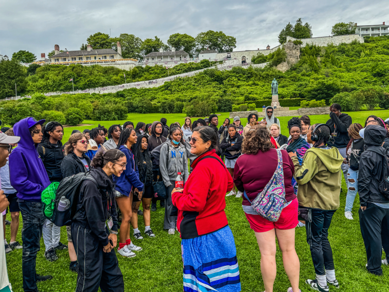 GEAR UP staff and students taking in the sights, doing a bit of shopping, and preparing to take the climb to the Mackinac Island Fort on June 28, 2024.