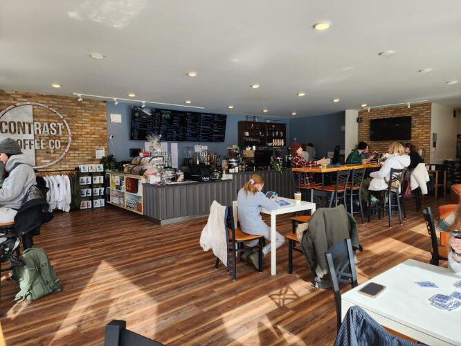 The interior of the Marquette location of Contrast Coffee.