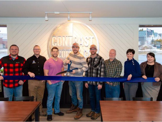 Pictured left to right: Nate Heffron, Negaunee City Manager; Christopher Germain, LSCP CEO; Brandon Wolever, Contrast Coffee Negaunee General Manager; Chris Cheney, Contrast Coffee Negaunee Owner/CEO; Adam Holroyd, Contrast Coffee Part-Owner and Head Roaster; Dave Aro, Marquette County Ambassador; Heather Mosher, Marquette County Ambassador; Brooke Quinn, LSCP Senior Business Development Representative