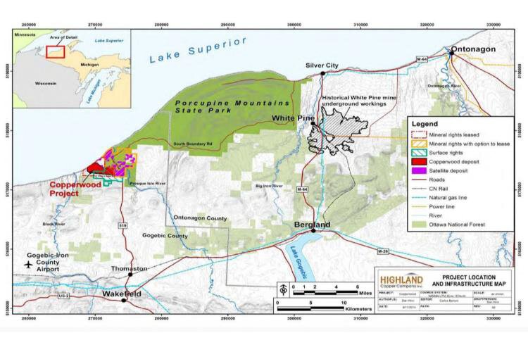 A map showing the Copperwood project.
