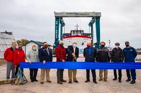 A ribbon-cutting ceremony for the new lift at Mackinac Marine Services.