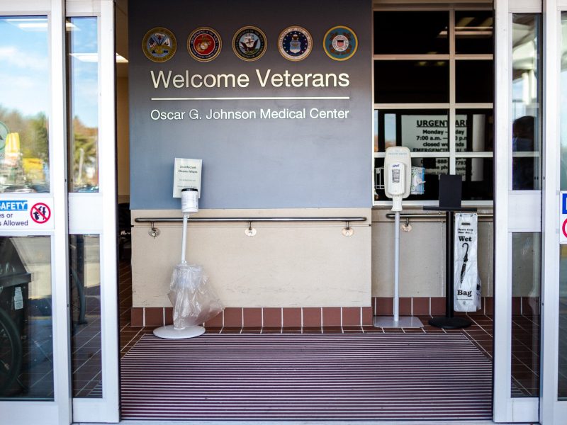 The entrance to the urgent care area at the Oscar G. Johnson VA Medical Center.