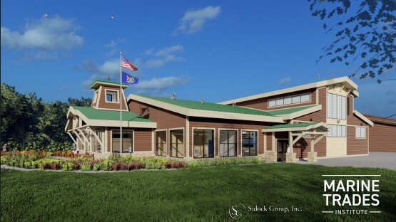 A rendering of the new state-of-the-art education building at the Marine Trades Institute.