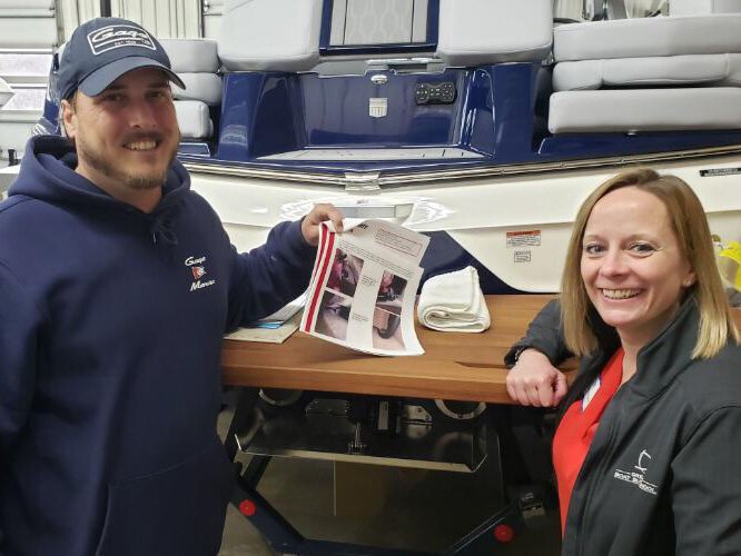 Nikki Storey, right, is stepping down as president of the Marine Trades Institute.